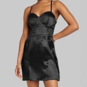 NWT Wild Fable Black Satin Corset Sleeveless Mini Dress Size XS